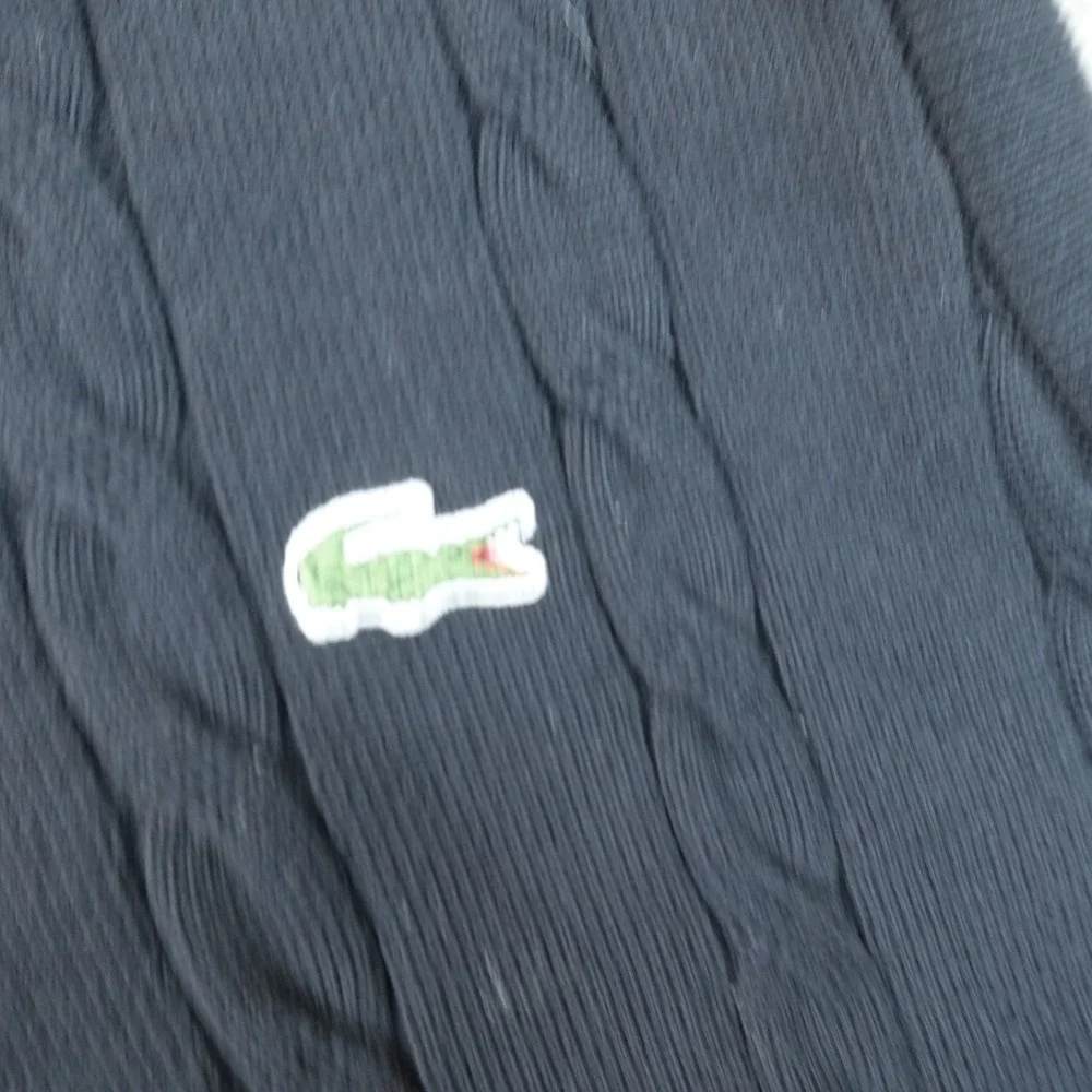 Lacoste Vest Mens XL 6 Black Cable Knit V Neck Tennis Sweater Golf Pullover Logo